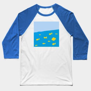 A school of yellow fish swimming in the blue sea Baseball T-Shirt